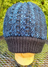 Load image into Gallery viewer, Woven Knit Hat, black &amp; blue Wool Blend Beanie 