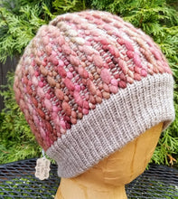 Load image into Gallery viewer, Woven Knit Hat, Moss and Berry Wool Blend Beanie 
