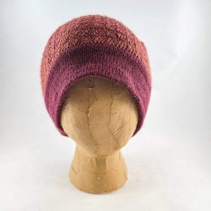 Woven Knit Hat, Raspberry Merlot Wool Blend Beanie 