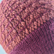 Load image into Gallery viewer, Woven Knit Hat, Raspberry Merlot Wool Blend Beanie 