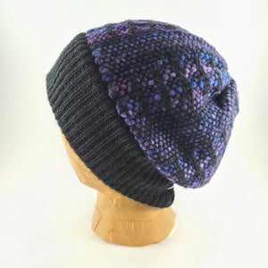 Woven Knit Hat, Black & Purple Beanie