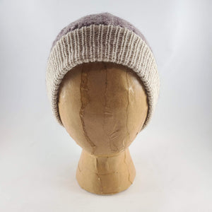 Woven Knit Hat, Ivory and Dusty Plum Wool Beanie