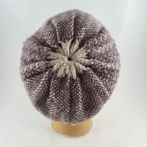 Woven Knit Hat, Ivory and Dusty Plum Wool Beanie