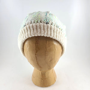 Woven Knit Hat, Ivory and Neon Cashmere Beanie