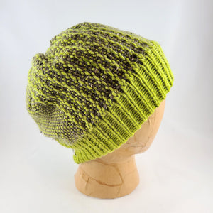 Woven Knit Hat, Chocolate and Lime Wool Blend Beanie