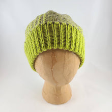Load image into Gallery viewer, Woven Knit Hat, Chocolate and Lime Wool Blend Beanie
