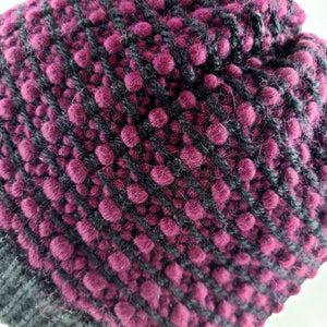 Woven Knit Hat, Black Raspberry Wool Blend Beanie