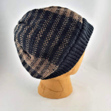 Load image into Gallery viewer, Woven Knit Hat, Black &amp; Brown Alpaca Wool Blend Beanie