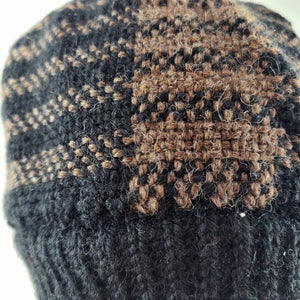 Woven Knit Hat, Black & Brown Alpaca Wool Blend Beanie
