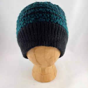 Woven Knit Hat, Black & Deep Teal Wool Blend Beanie