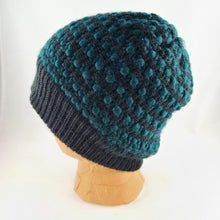 Load image into Gallery viewer, Woven Knit Hat, Black &amp; Deep Teal Wool Blend Beanie