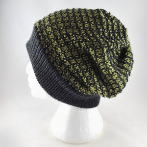 Woven knit hat, black & olive wool blend beanie