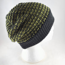 Load image into Gallery viewer, Woven knit hat, black &amp; olive wool blend beanie